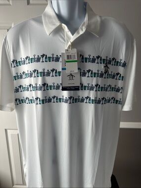 Original Penguin White Polo with Teal and Navy Bottle Stripe